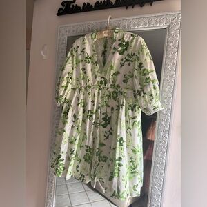 Anthropologie Maeve  Green Leaf Print Dress